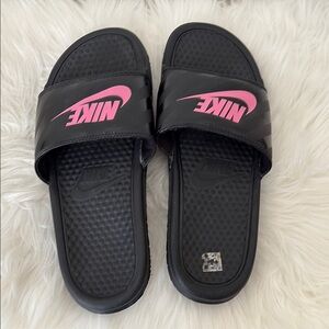 Nike Black and Pink Slide Sandals women’s. 9